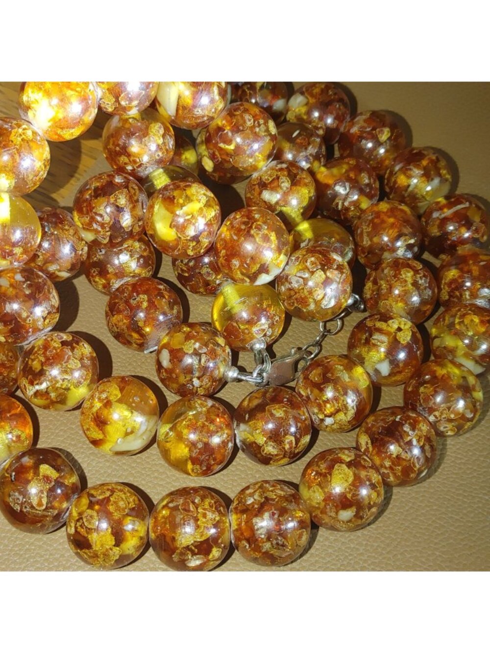 Double Strand Amber Bead Necklace Vintage Sterling Silver Clasp 206g 15mm Beads - Picture 15 of 16